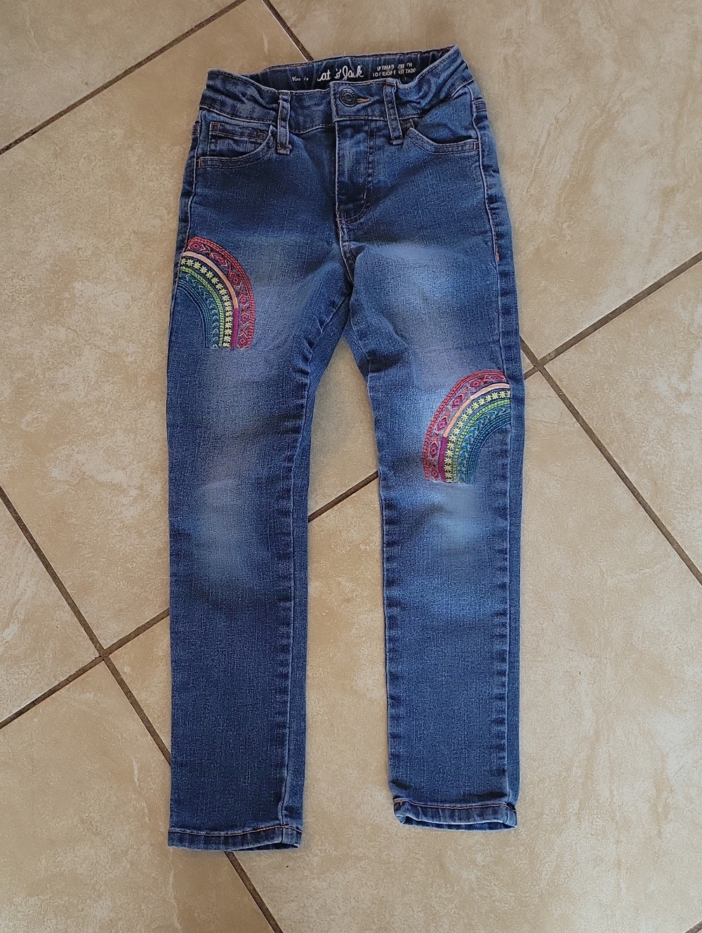 Cat & Jack Blue Denim Jeans with Rainbow Knee Embroidery